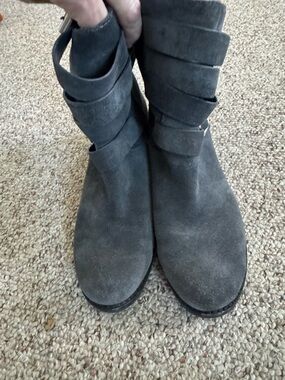 Vince Camuto Gray Suede Ankle Booties with Layered Strap Detail